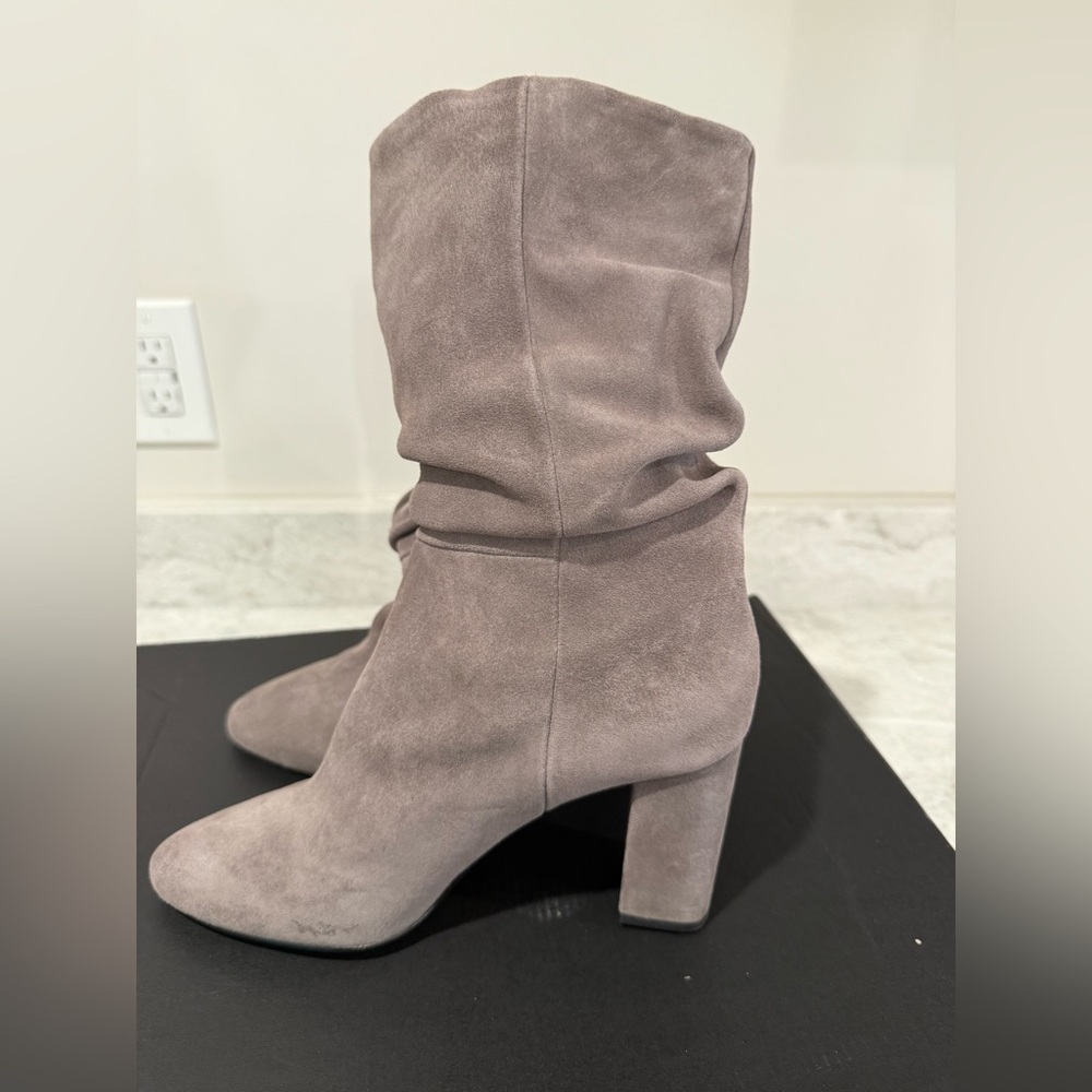 Banana Republic Gray Suede Slouchy Mid Calf Heeled Boots